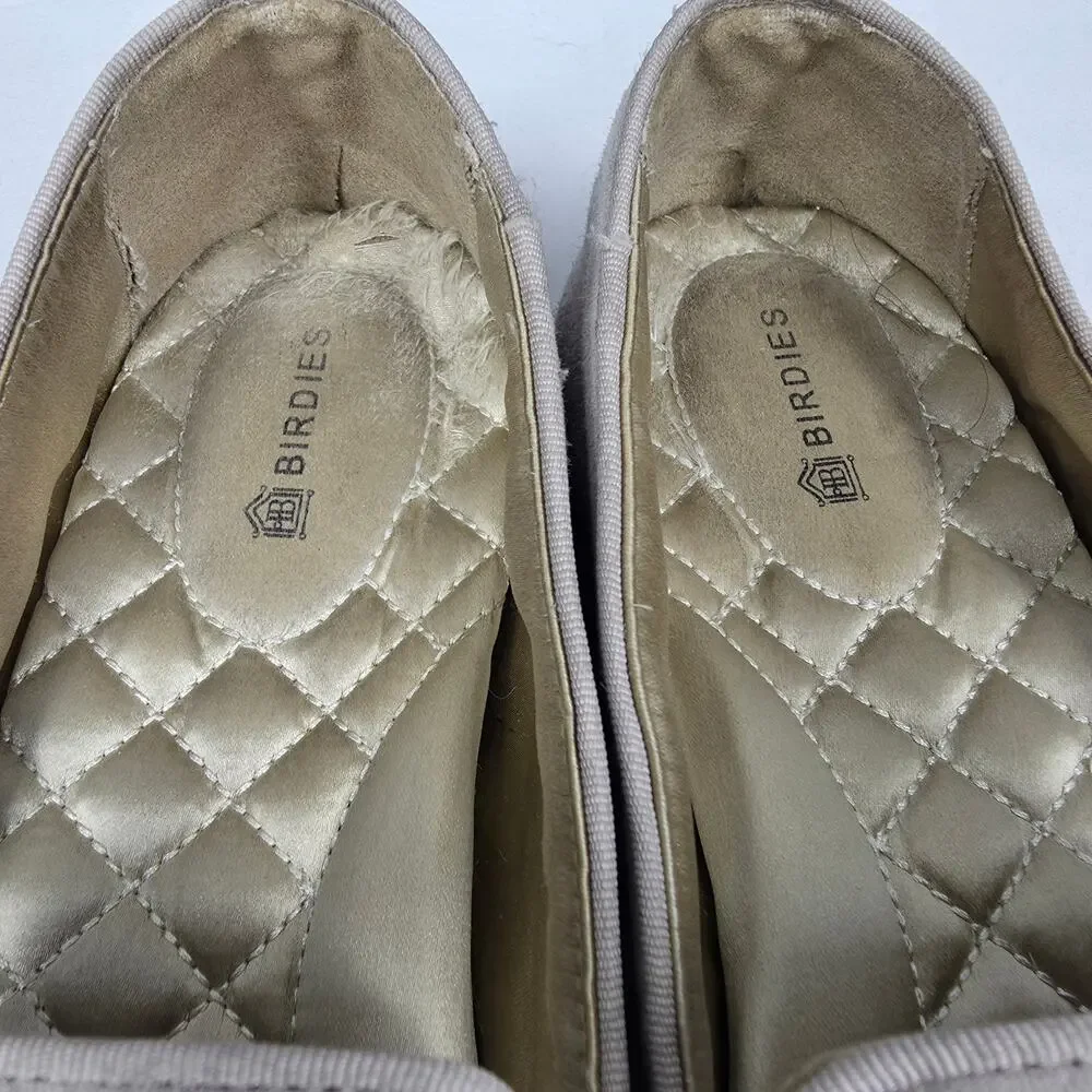 BIRDIES WOMEN'S BEIGE SUEDE LEATHER SLIP-ON FLATS – SIZE 7 – QUILTED INSOLE